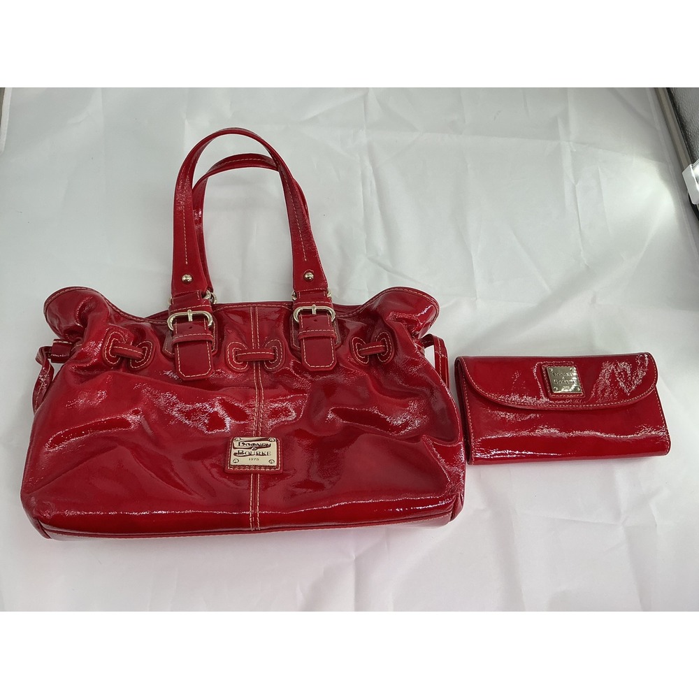 Dooney & Bourke Chiara Red Patent Leather Satchel Shoulder Bag and Wallet New